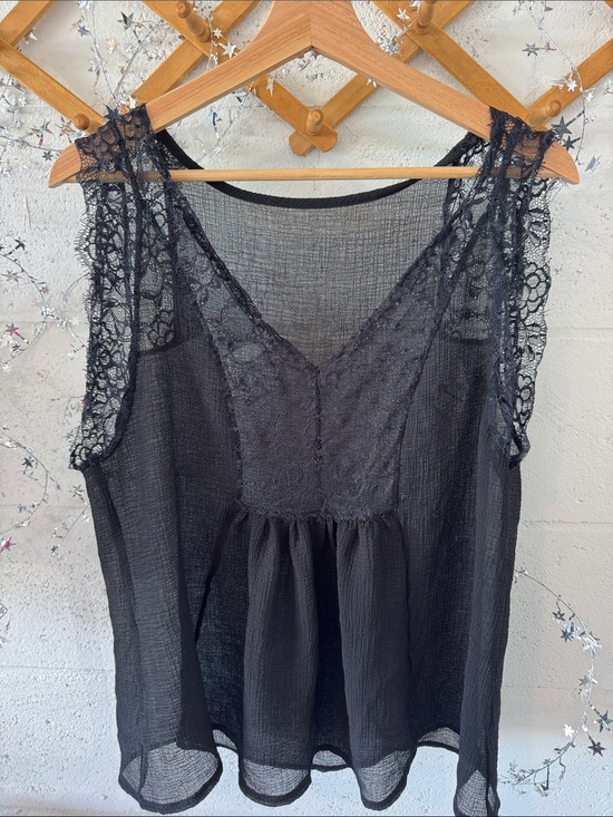 Tops - Black Lace-Trim Sleeveless tank